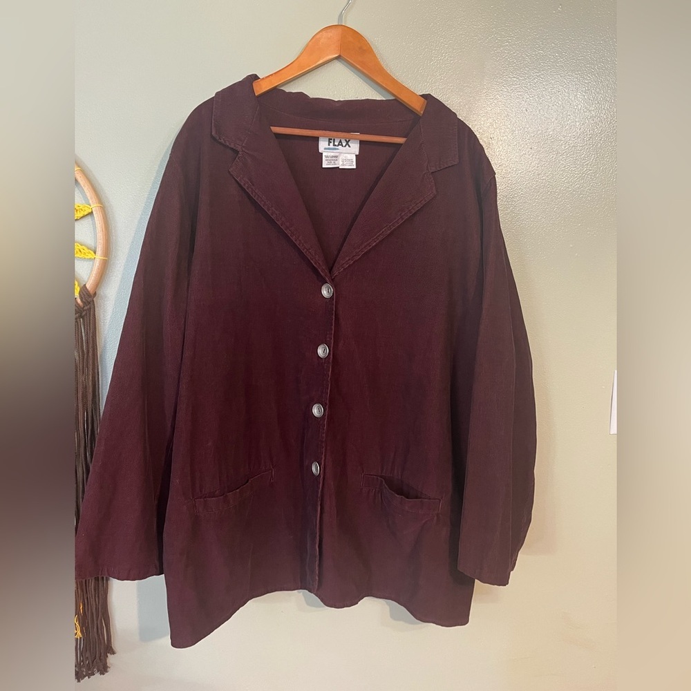 Flax Burgundy Cotton Micro Corduroy Blaze Jacket With Pockets Relaxed Size 1G